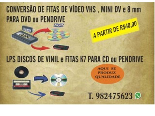 Conversão de Fitas de Vídeo VHS para DVD, LPS para CD . Cascadura - Assistência técnica e conserto de eletrônico 